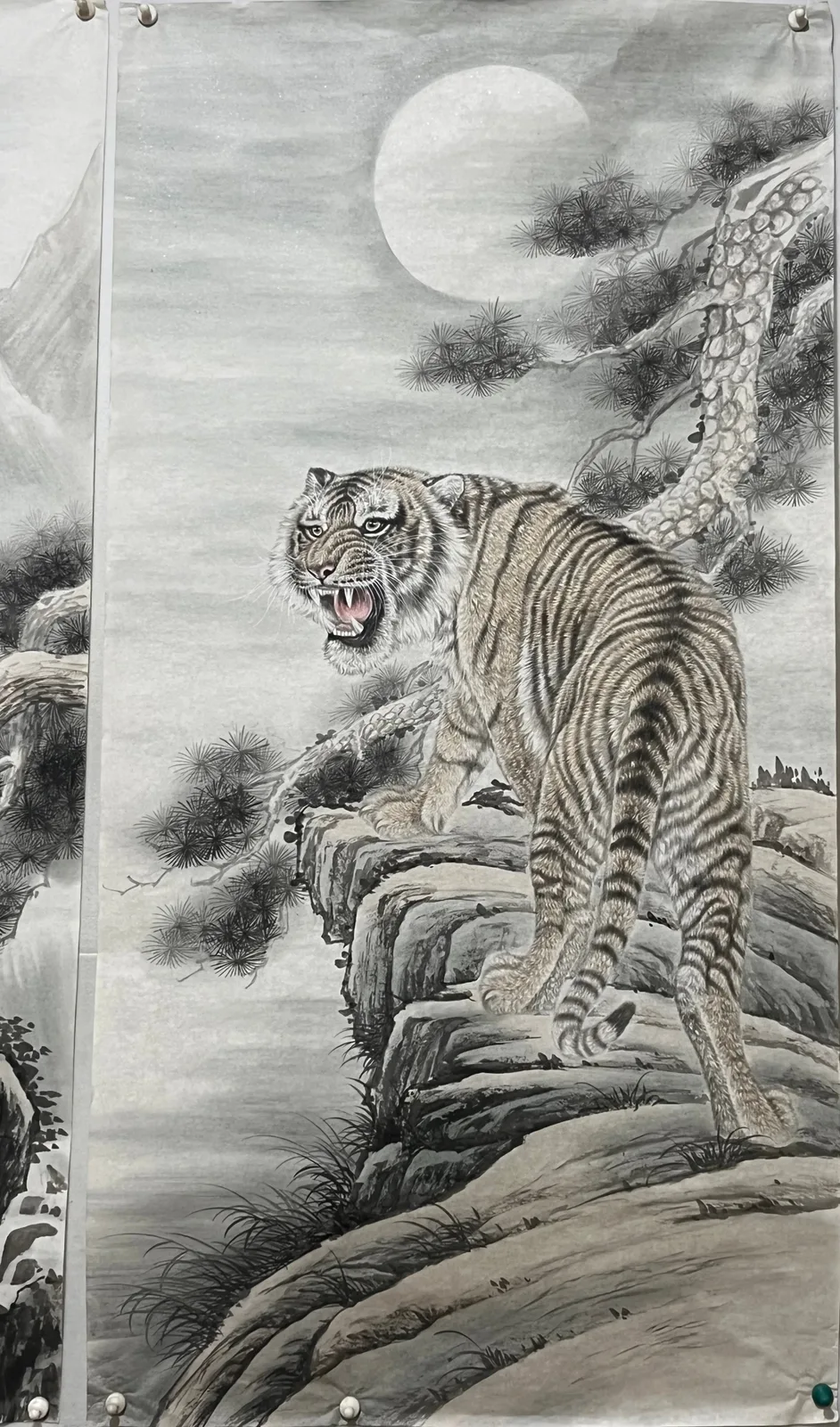 Tiger under the Full Moon | Chinese Night Painting tiger painting view 2