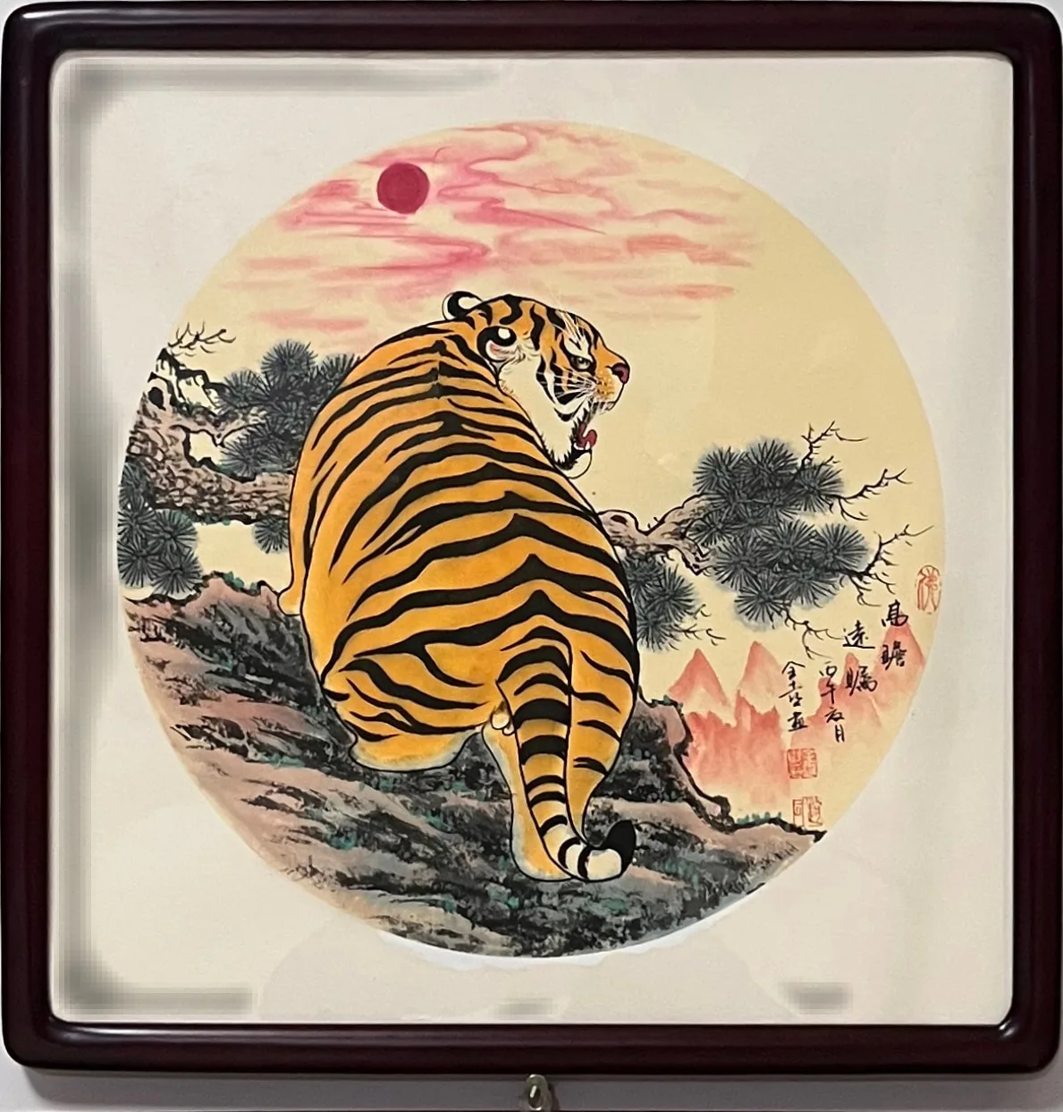 Tiger Watching the Rising Sun | Round Fan Chinese Painting tiger painting view 2