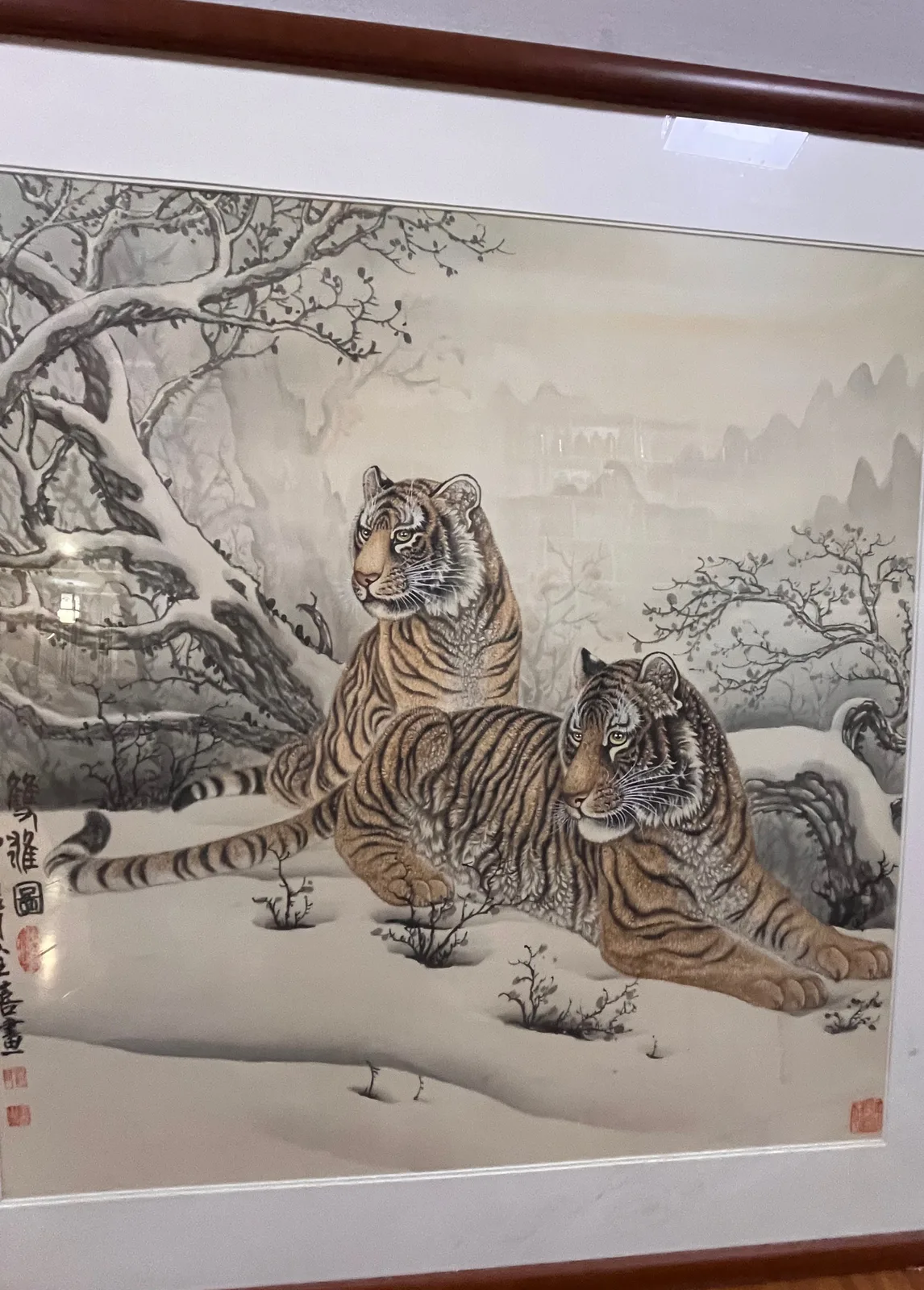 Tigers in the Snowy Woods | Winter Mountain Tiger Duo tiger painting view 2