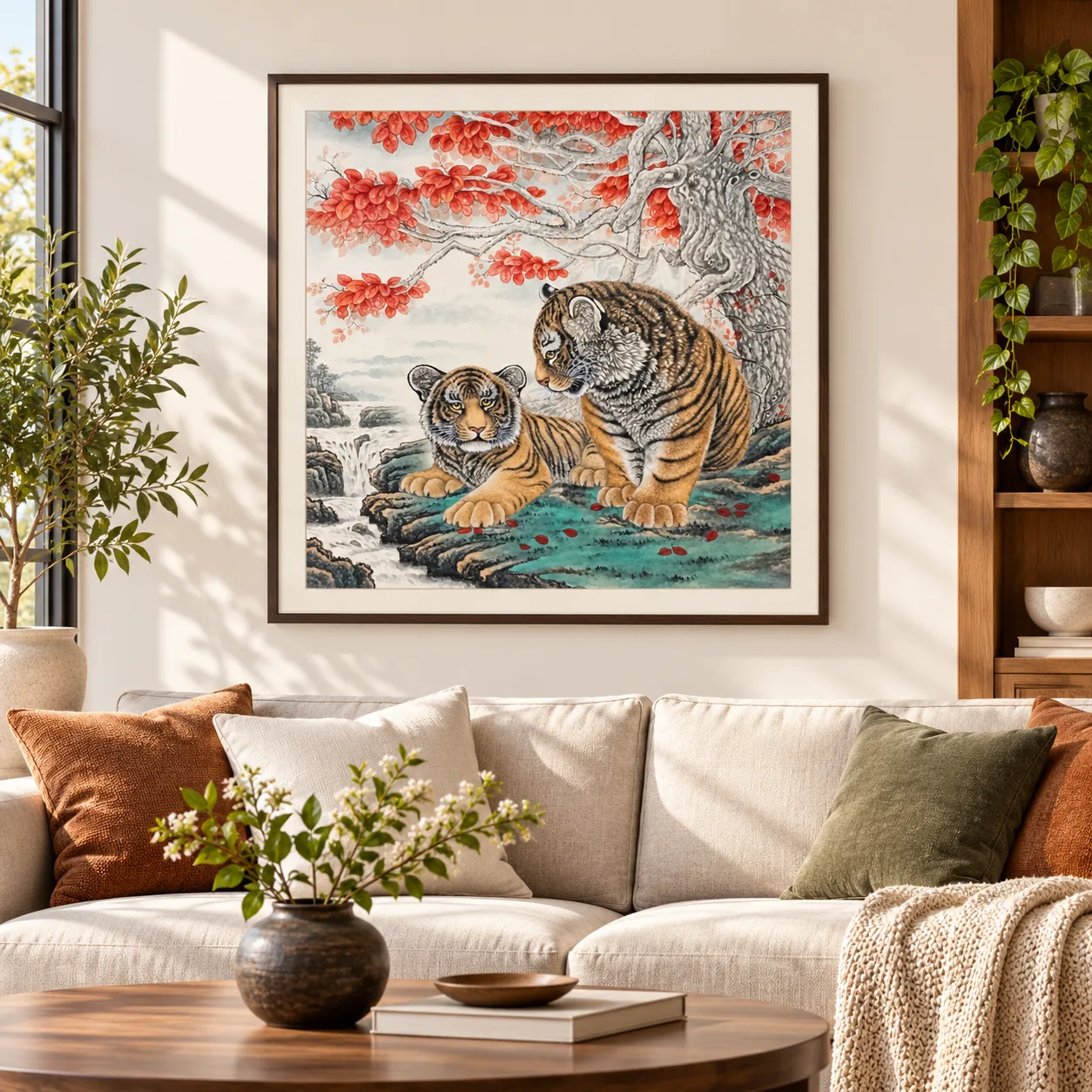 Two Tigers in the Autumn Grove | Chinese Painting tiger painting view 3