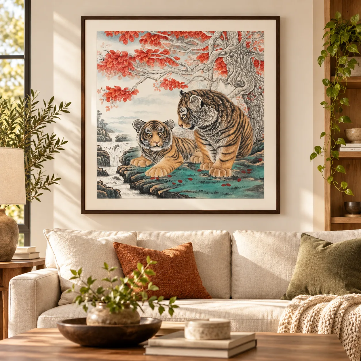 Two Tigers in the Autumn Grove | Chinese Painting tiger painting view 13