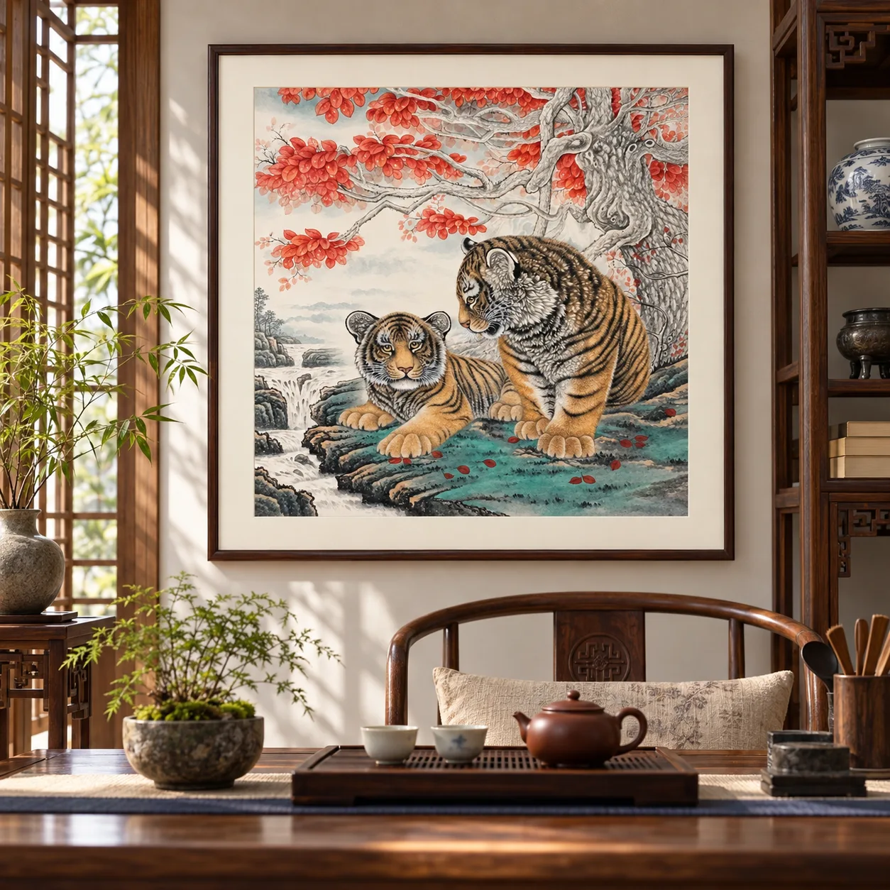 Two Tigers in the Autumn Grove | Chinese Painting tiger painting view 14
