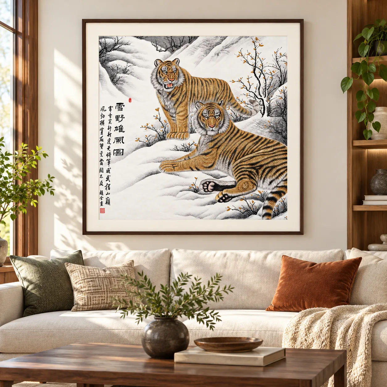 Two Tigers in the Snowfield | Winter Chinese Painting tiger painting view 3