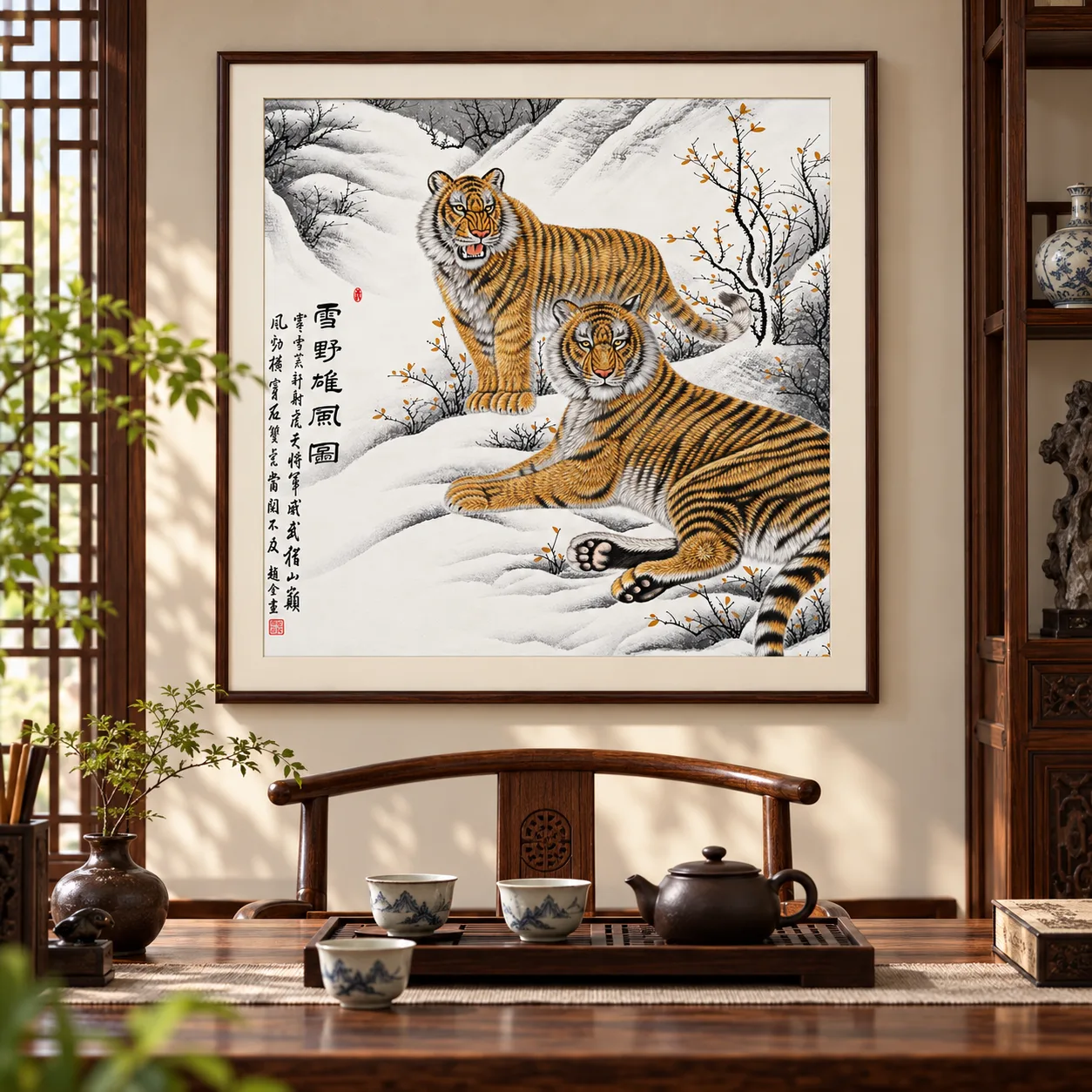 Two Tigers in the Snowfield | Winter Chinese Painting tiger painting view 4