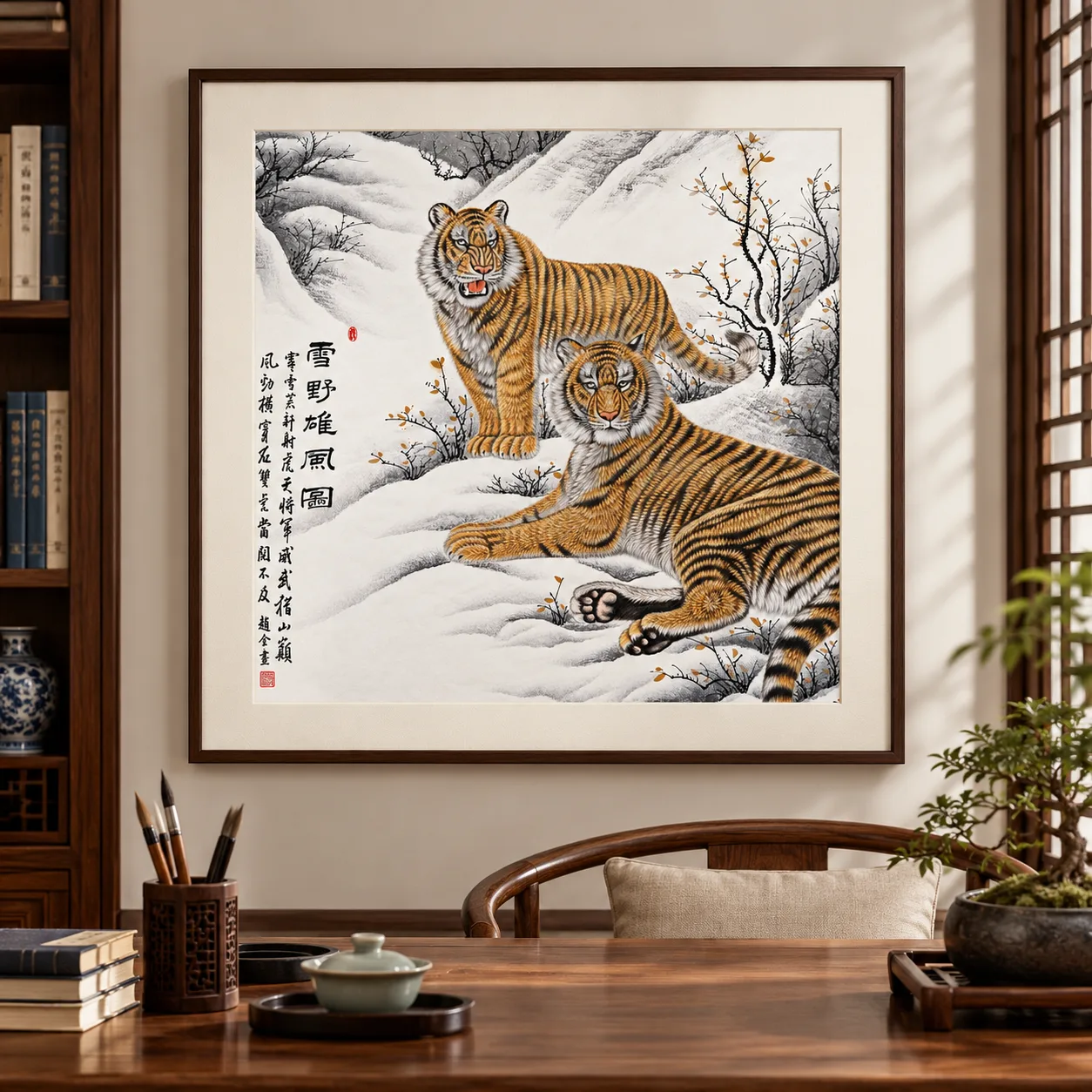 Two Tigers in the Snowfield | Winter Chinese Painting tiger painting view 5