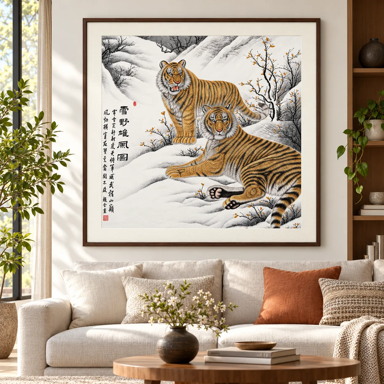 Two Tigers in the Snowfield | Winter Chinese Painting tiger painting view 13