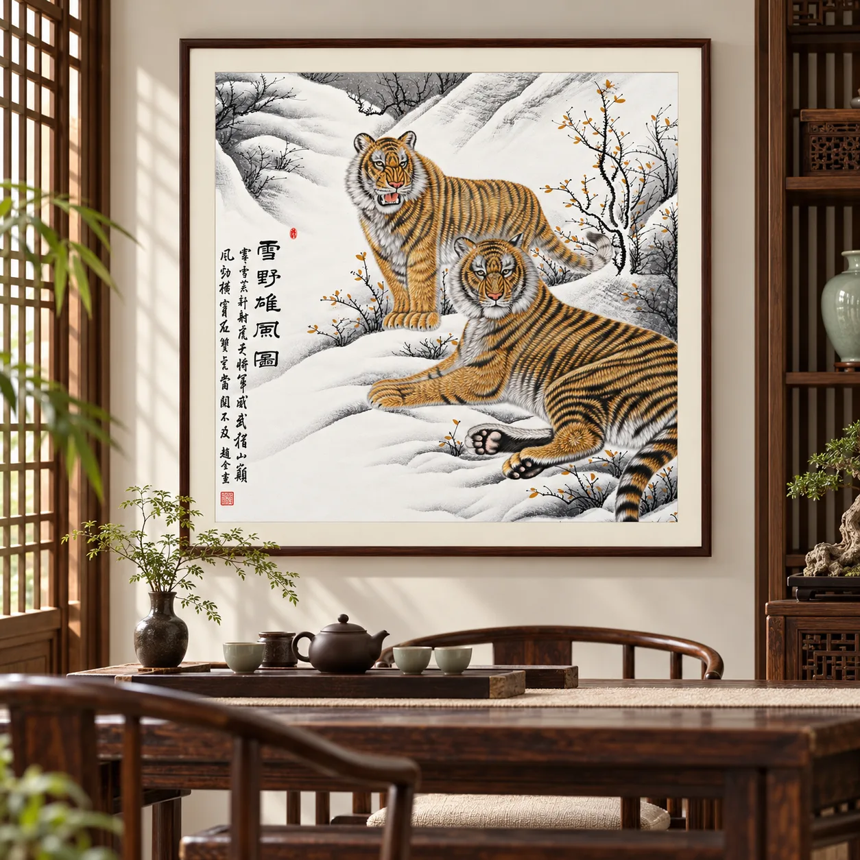 Two Tigers in the Snowfield | Winter Chinese Painting tiger painting view 14