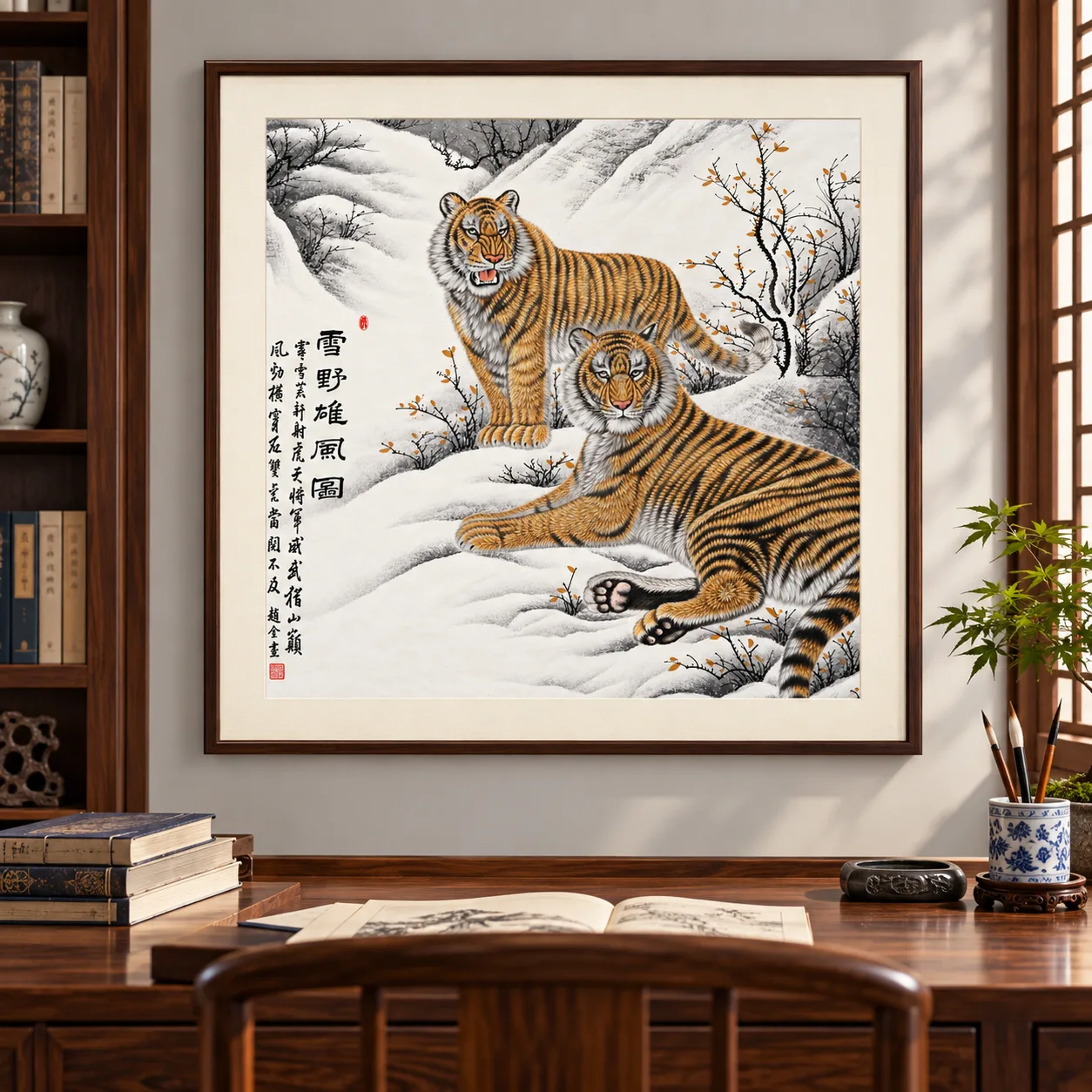 Two Tigers in the Snowfield | Winter Chinese Painting tiger painting view 15