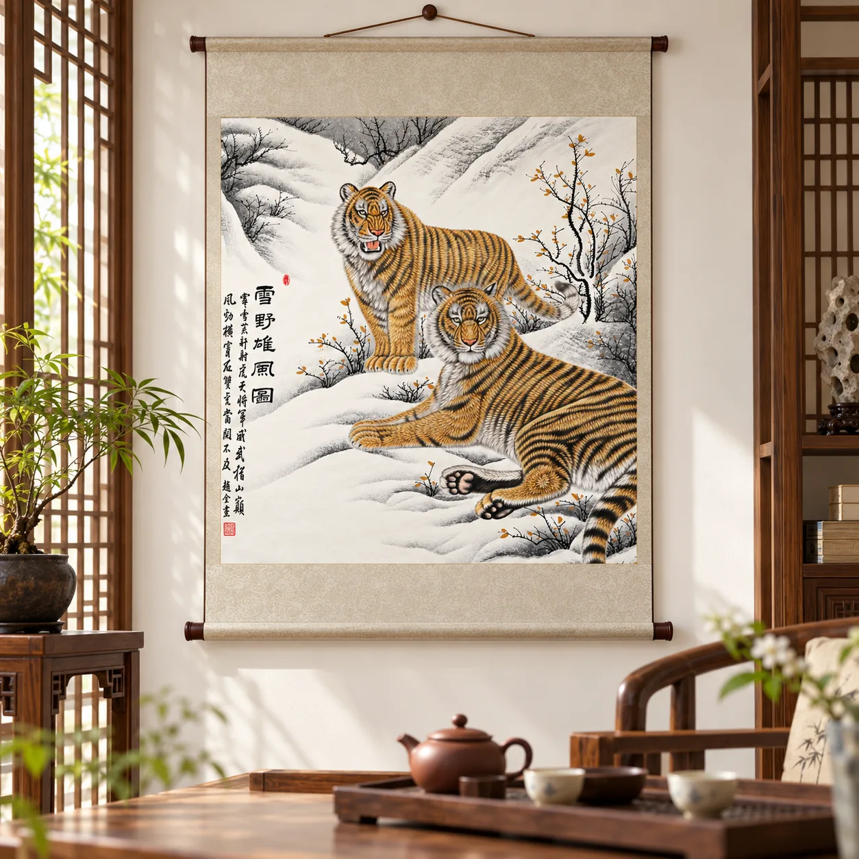 Two Tigers in the Snowfield | Winter Chinese Painting tiger painting view 6