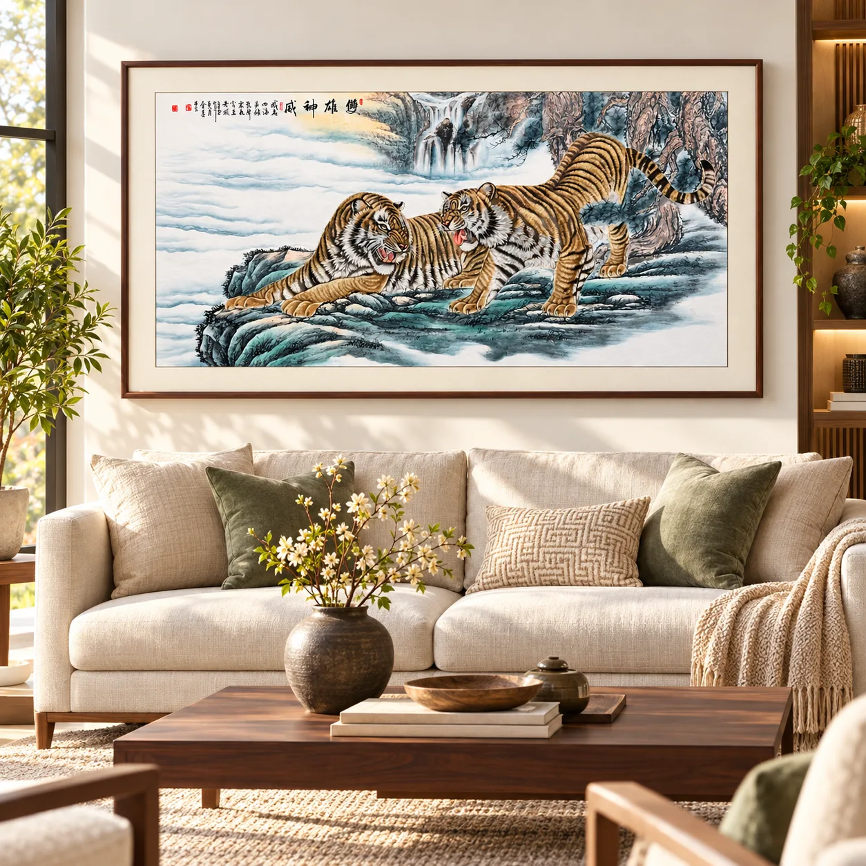 Two Tigers on the Misty Cliff | Chinese Tiger Painting tiger painting view 3