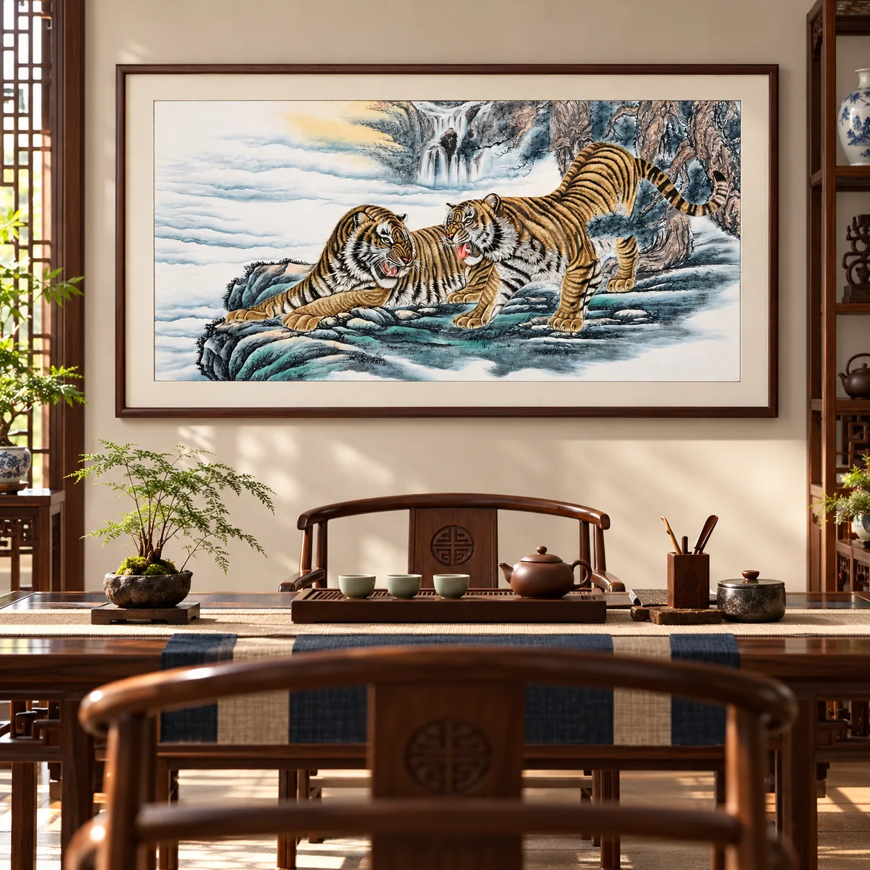 Two Tigers on the Misty Cliff | Chinese Tiger Painting tiger painting view 4
