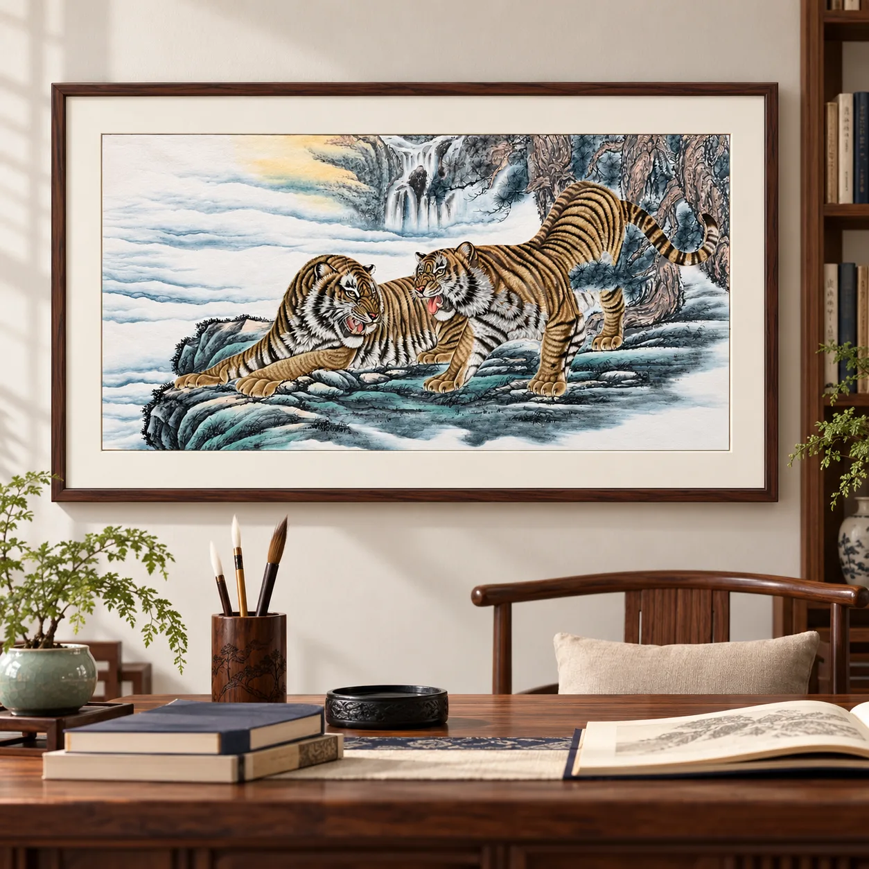 Two Tigers on the Misty Cliff | Chinese Tiger Painting tiger painting view 5