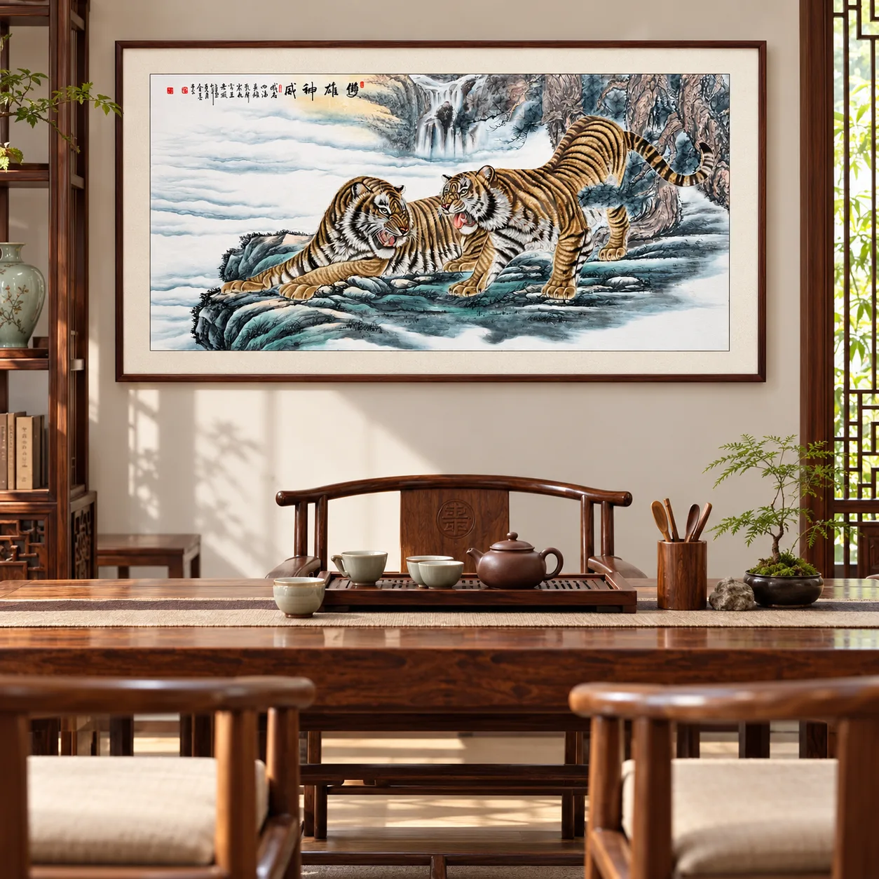 Two Tigers on the Misty Cliff | Chinese Tiger Painting tiger painting view 11