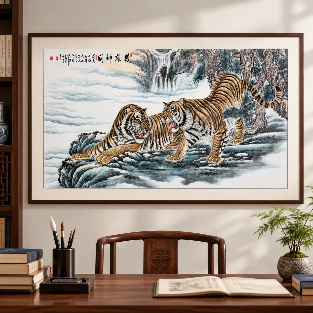 Two Tigers on the Misty Cliff | Chinese Tiger Painting tiger painting view 12