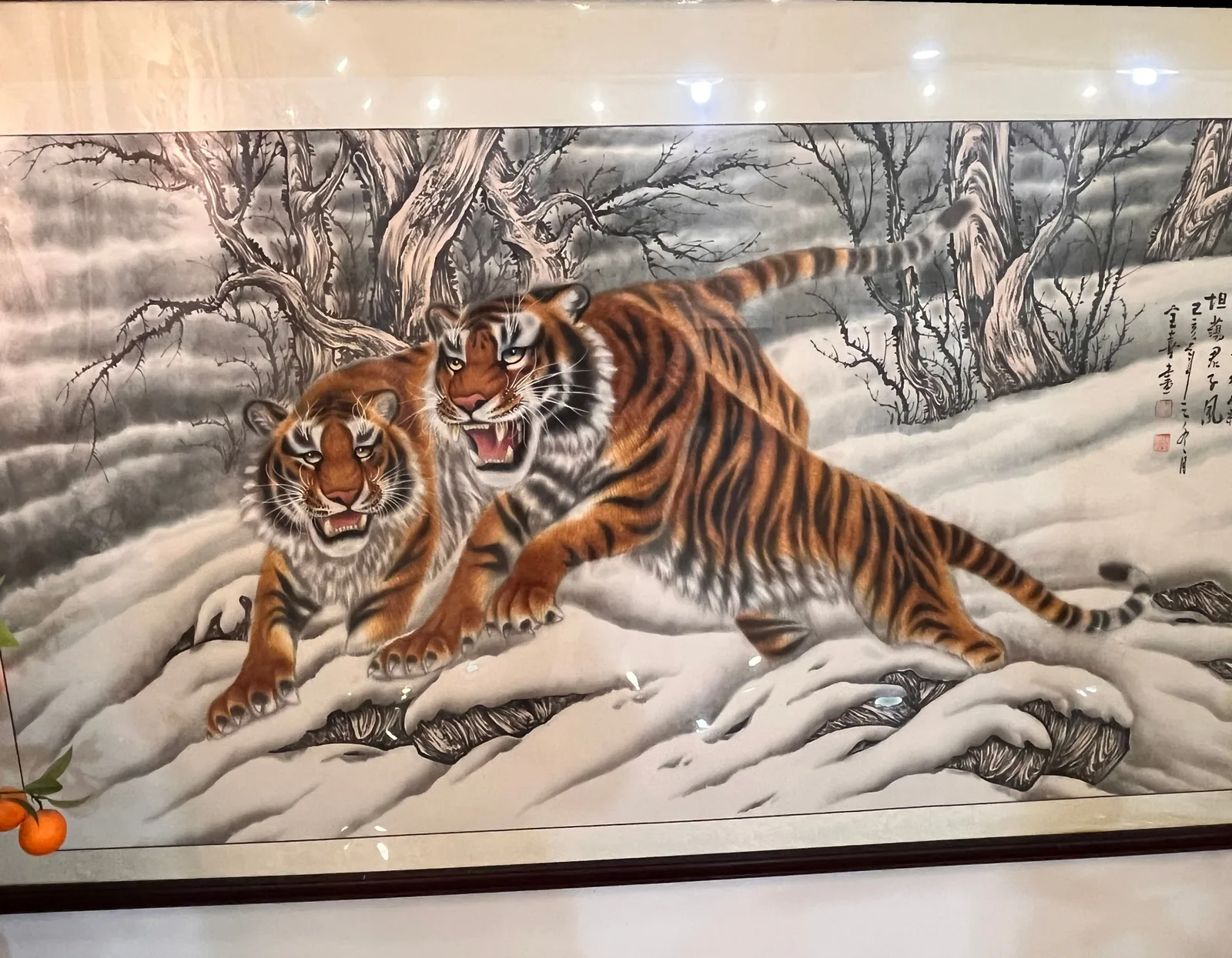 Two Tigers on the Snow Ridge | Winter Ink Tiger Duo tiger painting view 2
