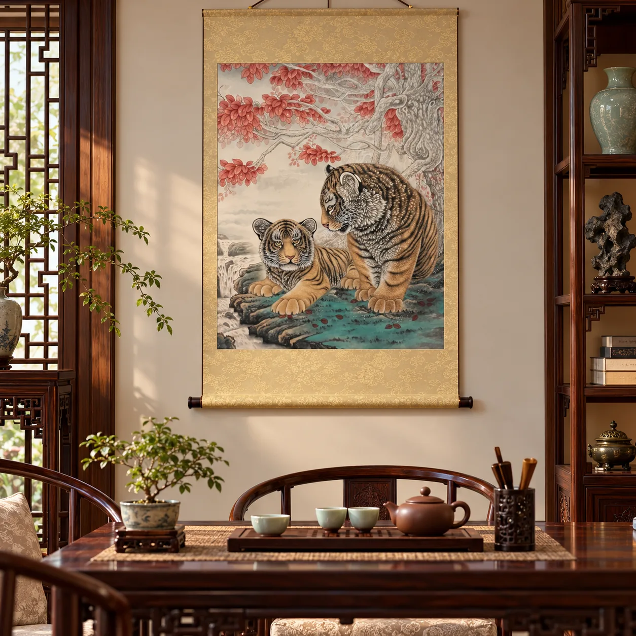 Two Tigers, One Glance | Autumn Leaf Tiger Painting tiger painting view 7