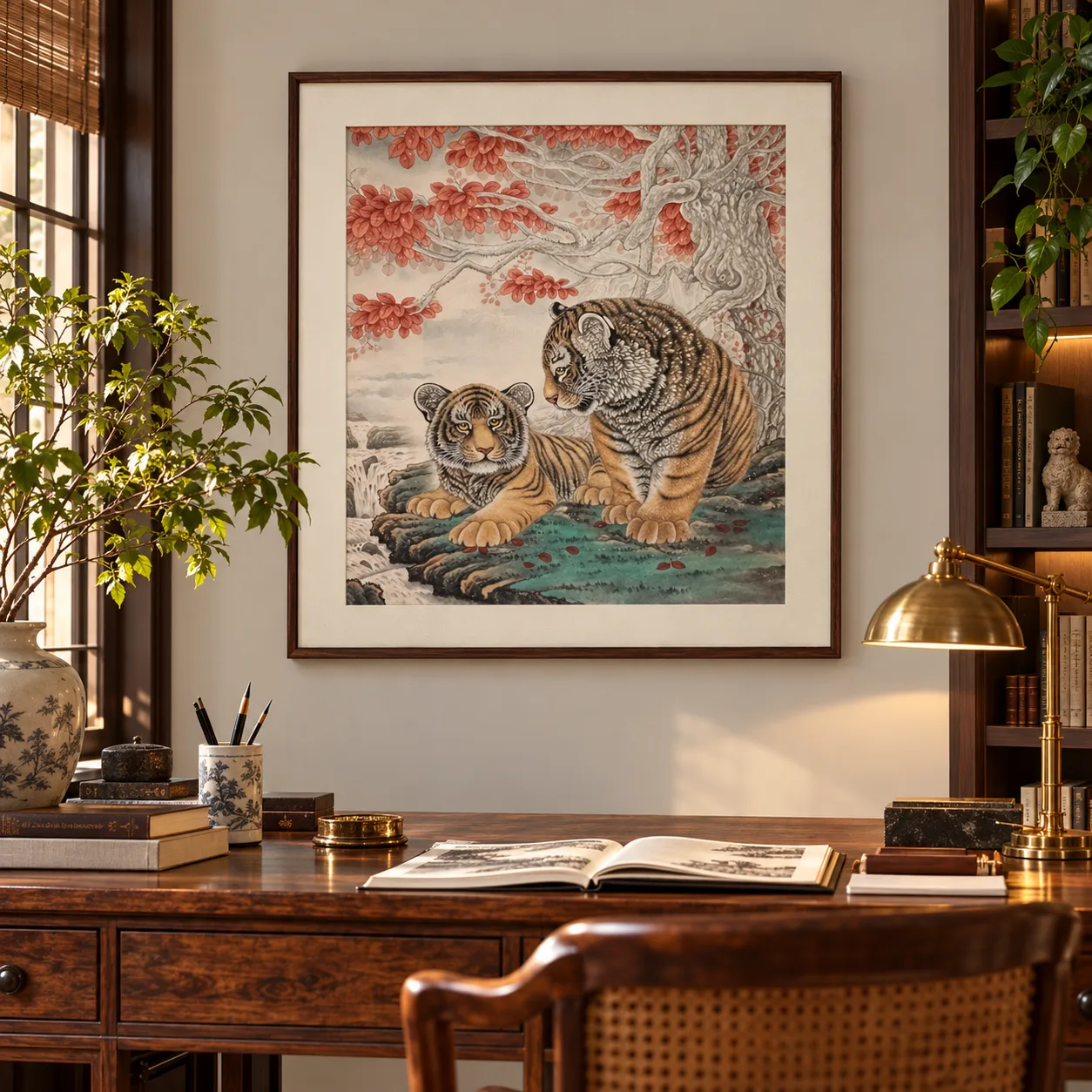 Two Tigers, One Glance | Autumn Leaf Tiger Painting tiger painting view 8