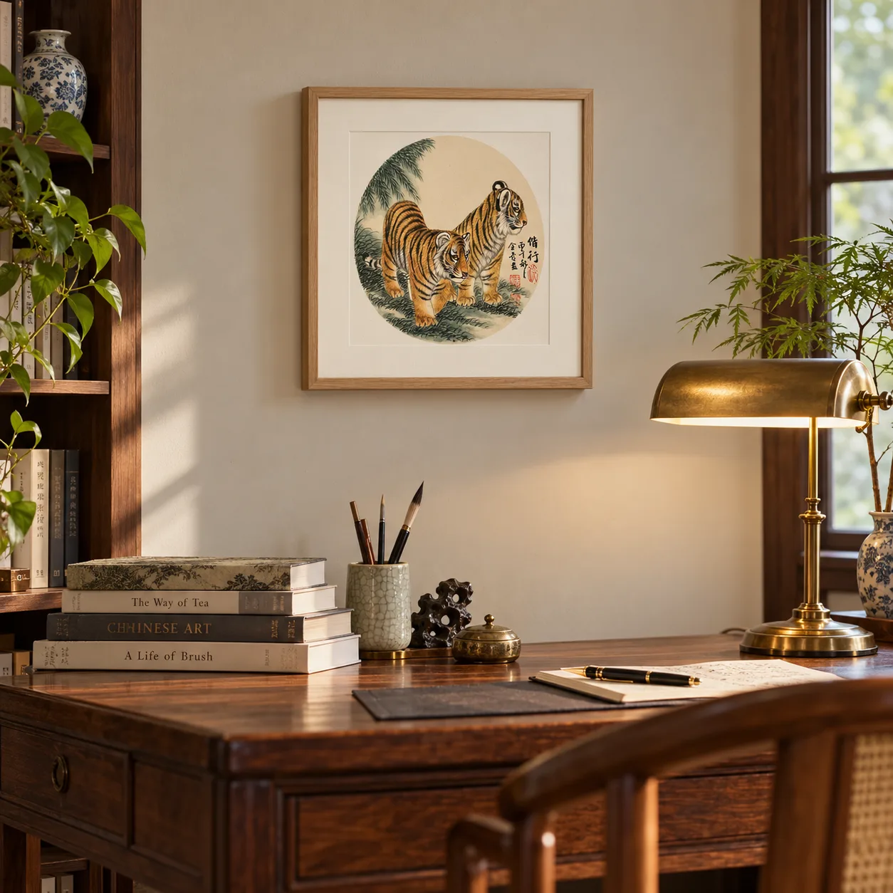 Two Tigers Walking Together | Companion Round Fan Painting tiger painting view 3