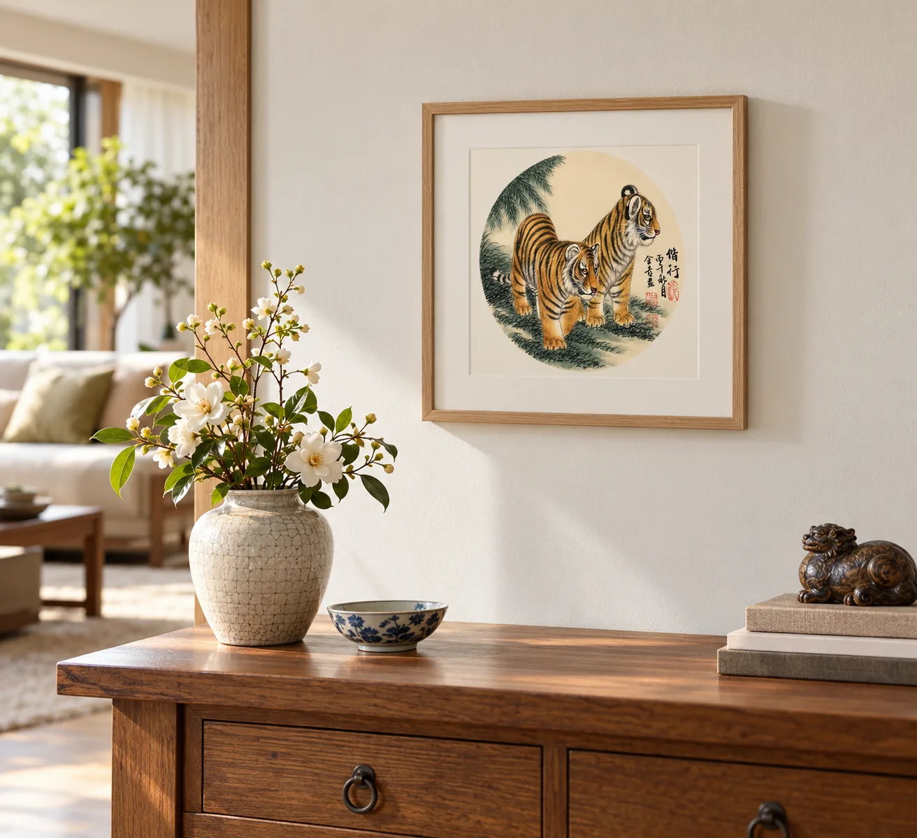 Two Tigers Walking Together | Companion Round Fan Painting tiger painting view 4
