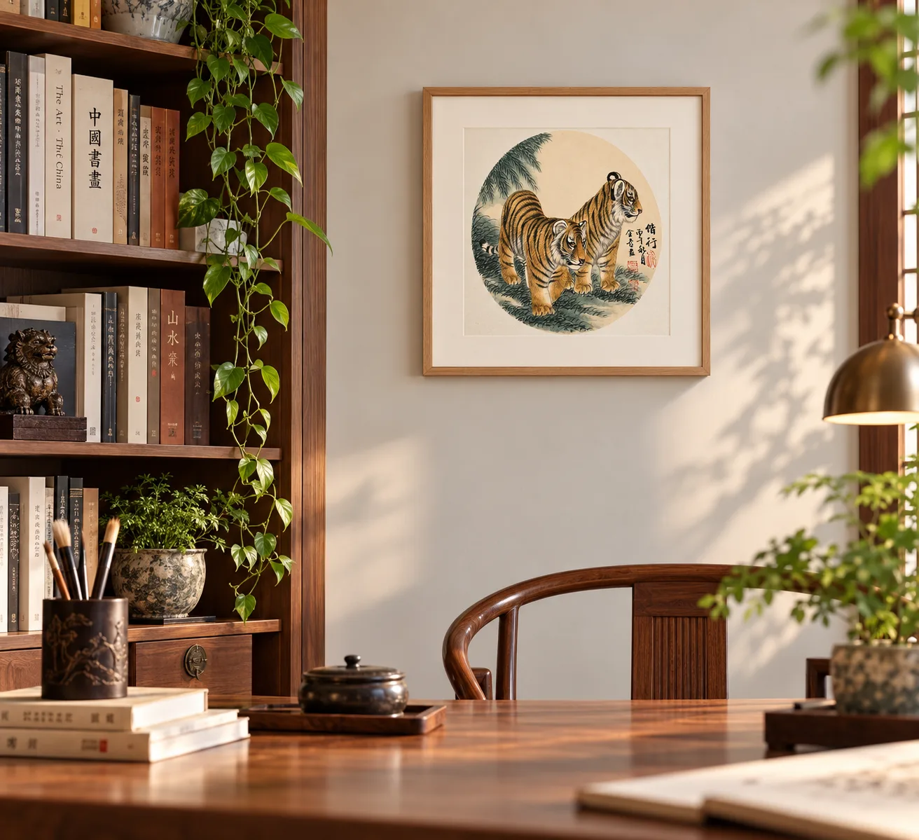 Two Tigers Walking Together | Companion Round Fan Painting tiger painting view 5