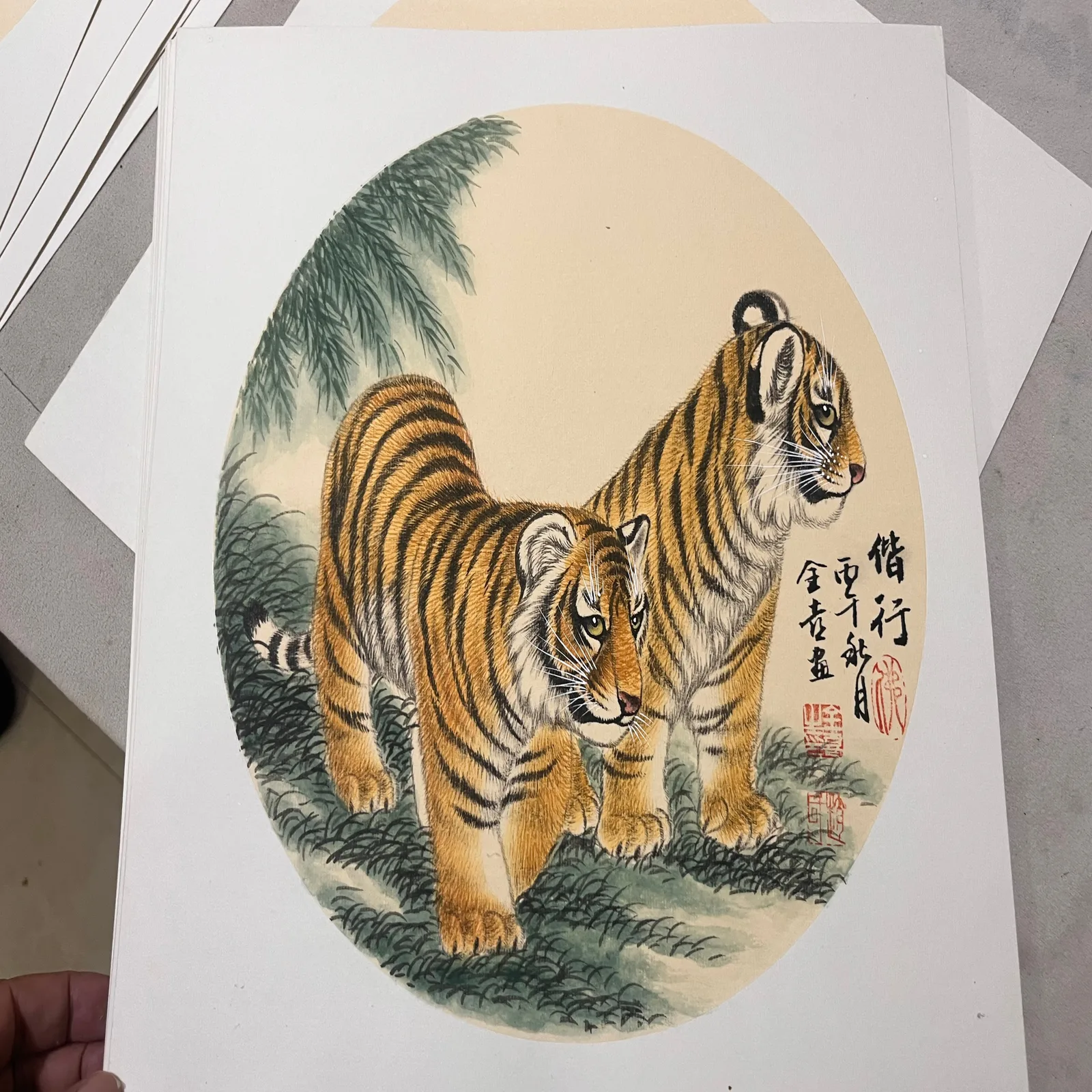 Two Tigers Walking Together | Companion Round Fan Painting tiger painting view 2