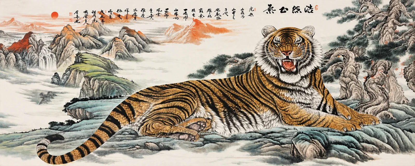 Vast Righteous Spirit | Chinese Tiger Landscape Scroll