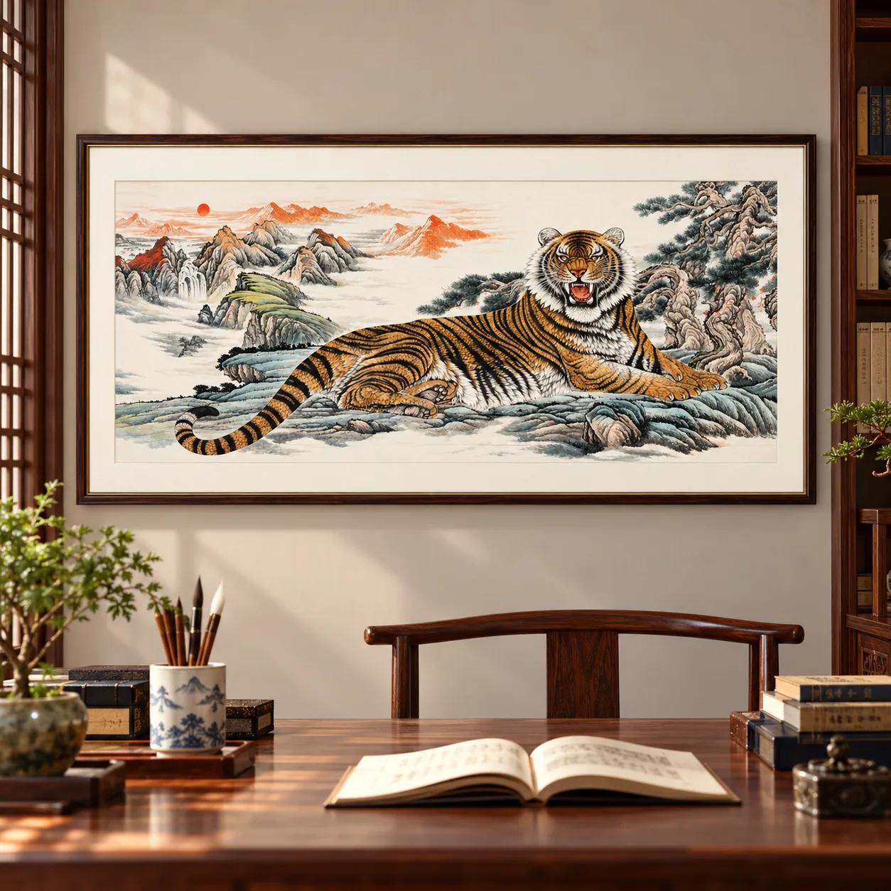 Vast Righteous Spirit | Chinese Tiger Landscape Scroll tiger painting view 5