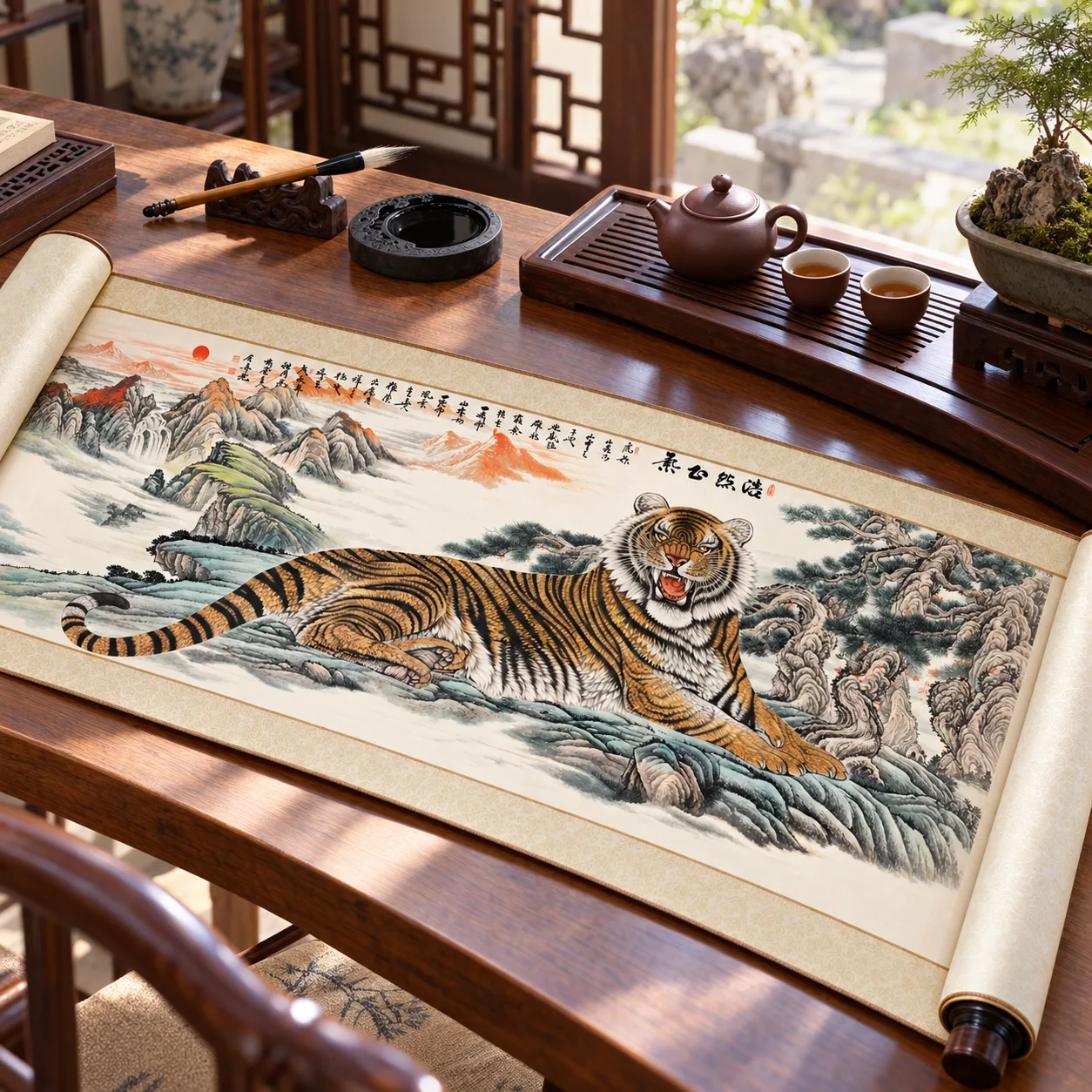 Vast Righteous Spirit | Chinese Tiger Landscape Scroll tiger painting view 6